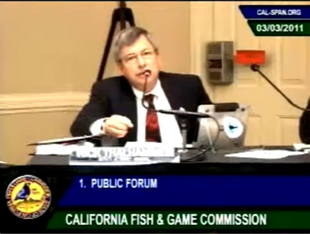 California Fish and Game Commission member speaking at a public forum during a March 3, 2011 meeting, shown in a Cal-SPAN video still.